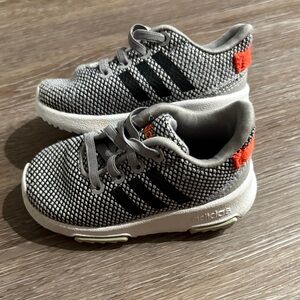 Adidas Kids Black and Gray Sneakers with Orange Accent